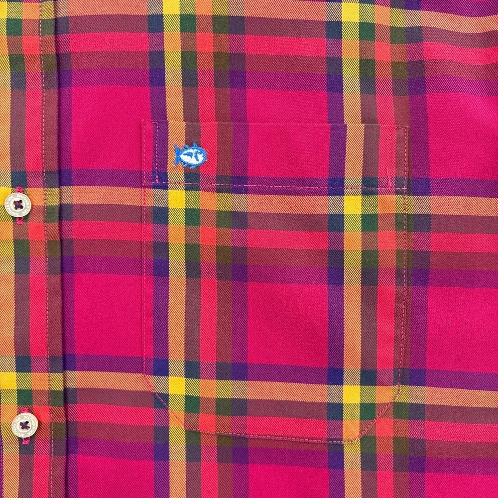 Southern Tide Shirt Mens Medium Red Plaid Button Down Soft Twill Classic‎ Preppy